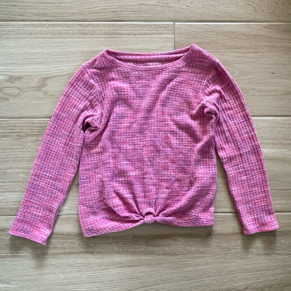 Girls Waffle Knit‎ Pink Long Sleeve Top
